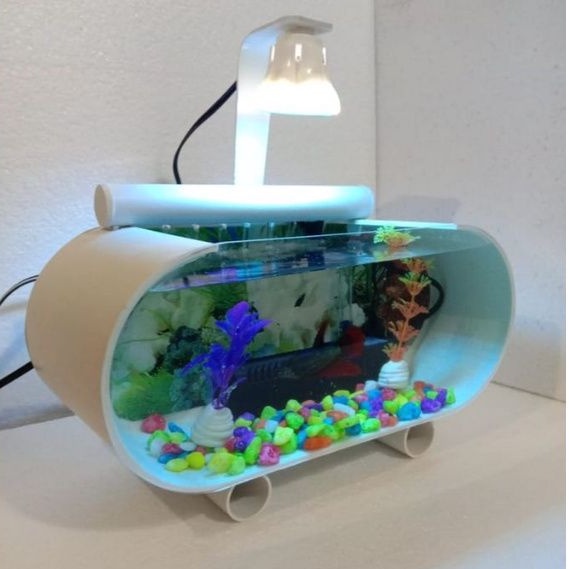 AQUARIUM MINI AKRILIK PVC IKAN HIAS/IKAN CUPANG FULLSET LAMPU LED POMPA FILTER AIR MANCUR