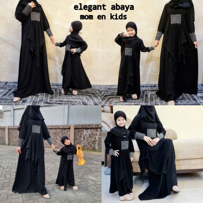 Abaya Hitam gamis maxi dress jetblack dewasa/ibu dan anak