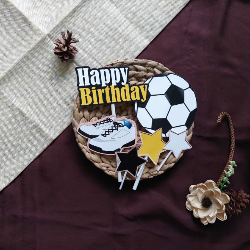 satu set cake topper hiasan kue ulang tahun karakter sepak bola sepakbola football foot ball bola ka