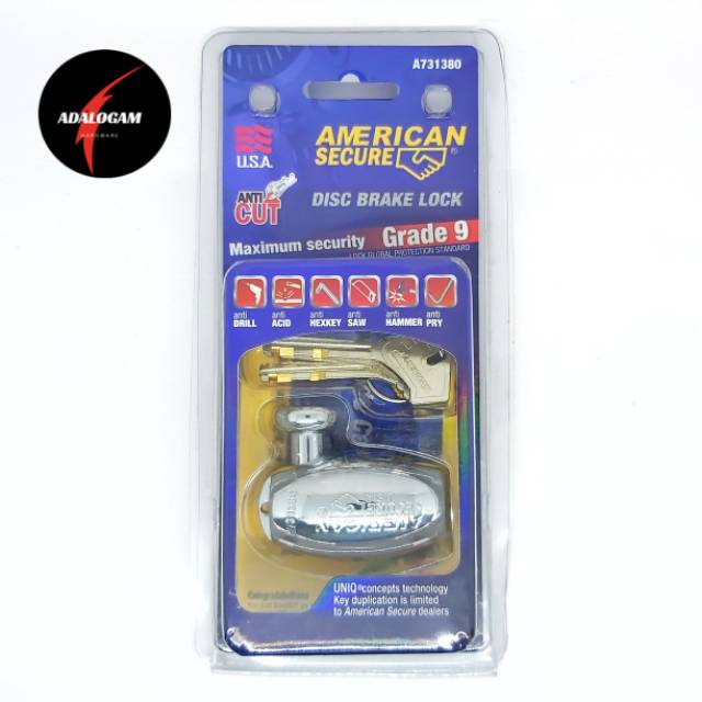 American Secure Kunci Cakram Motor Gembok Cakram Anti Maling Piringan