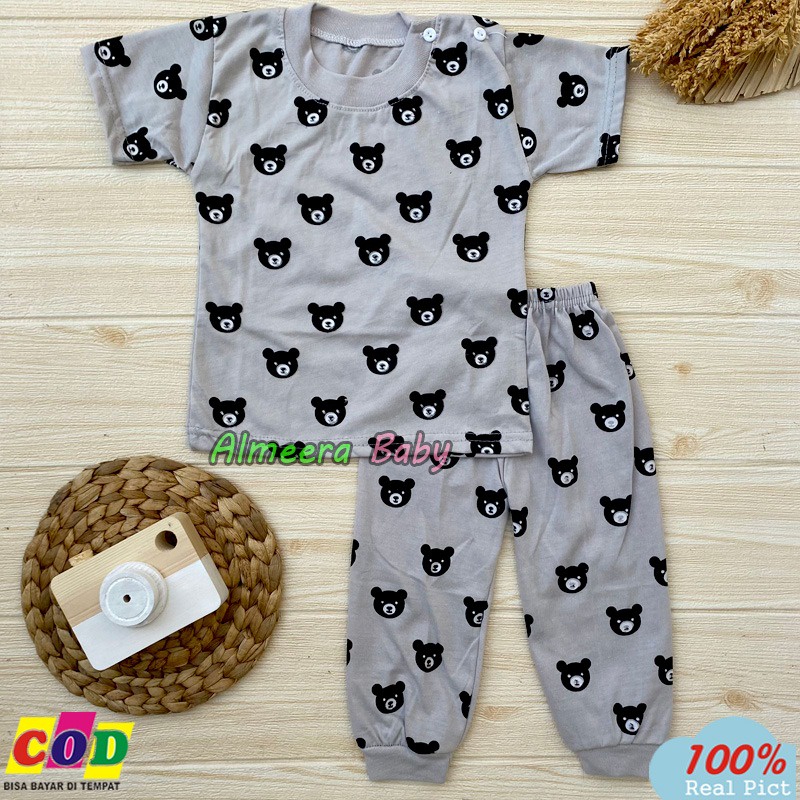 Setelan Baju Bayi Piyama Bayi Lengan Pendek Celana Panjang Kancing Pundak Usia 3-12 Bulan Almeera Baby and Kids