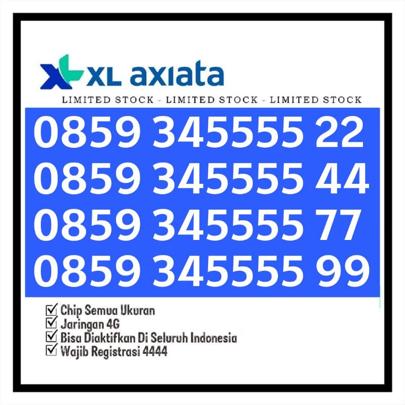 Nomor Cantik XL 4G LTE 345555AA  NO cantik 34555566  Nomor Cantik XL Kwarted 34555577 Murah