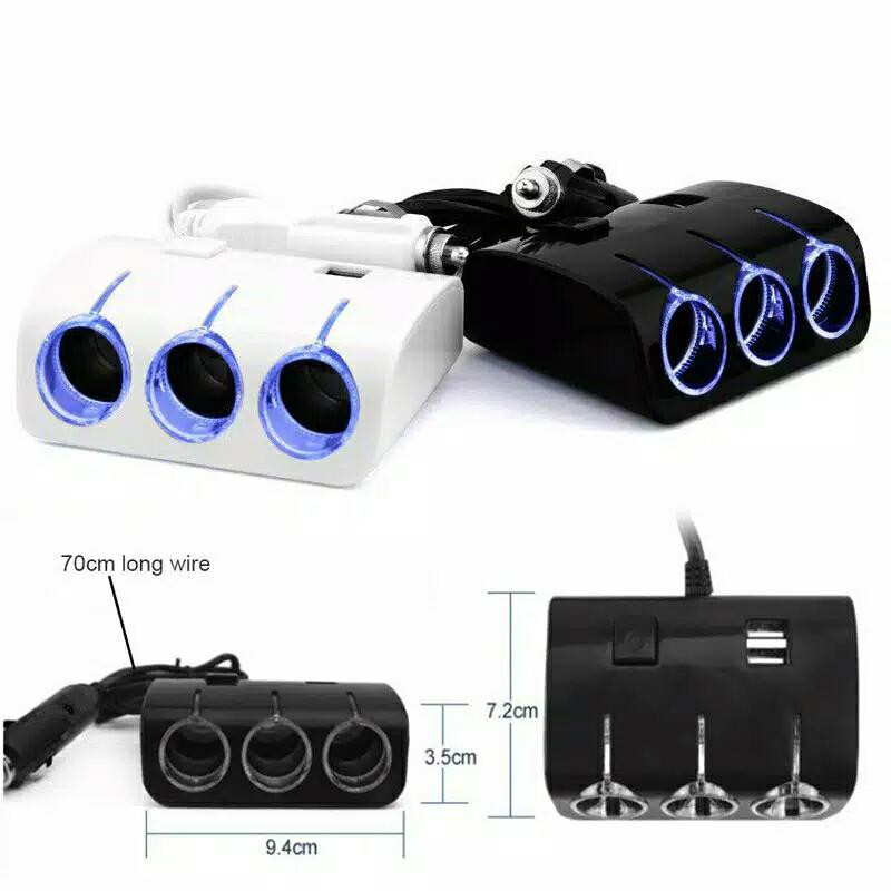 HARGA GROSIR CAR CHARGER MOBIL  3 Lighter Plus USB