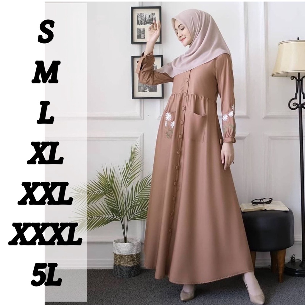 Bahan TOYOBO PREMIUM | Ukuran 5L XXXL XXL XL L M S | BORDIR DAISY MAXI DRESS JUMBO