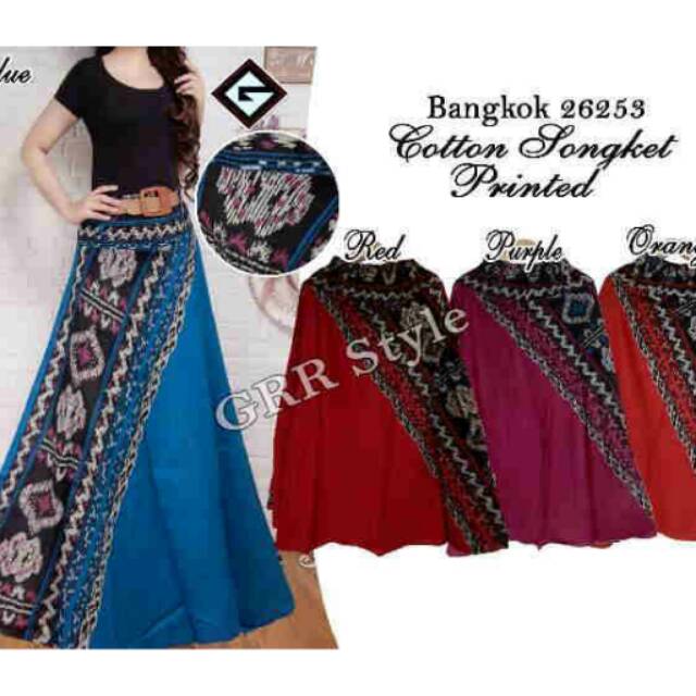 Rok Katun Bangkok Motif songket Print / Rok Remaja Cantik