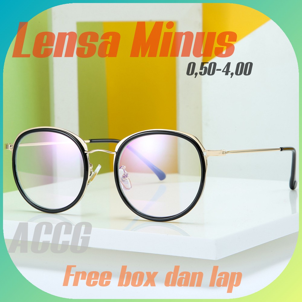 NEW Kacamata Minus Oval Retro Double Ring Wanita PRIA Style Korean 0.50-4.00 Free Box Dan Lap Pember