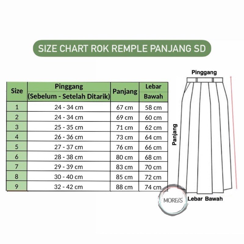 Seragam Rok Remple/Rempel SD Panjang Putih Bahan Famatex