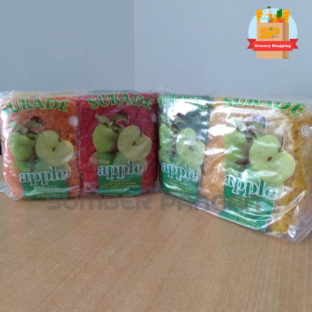 

SUKADE APPLE MIX 10kg / Manisan Pepaya / Hiasan Kue / Manisan Buah Dus