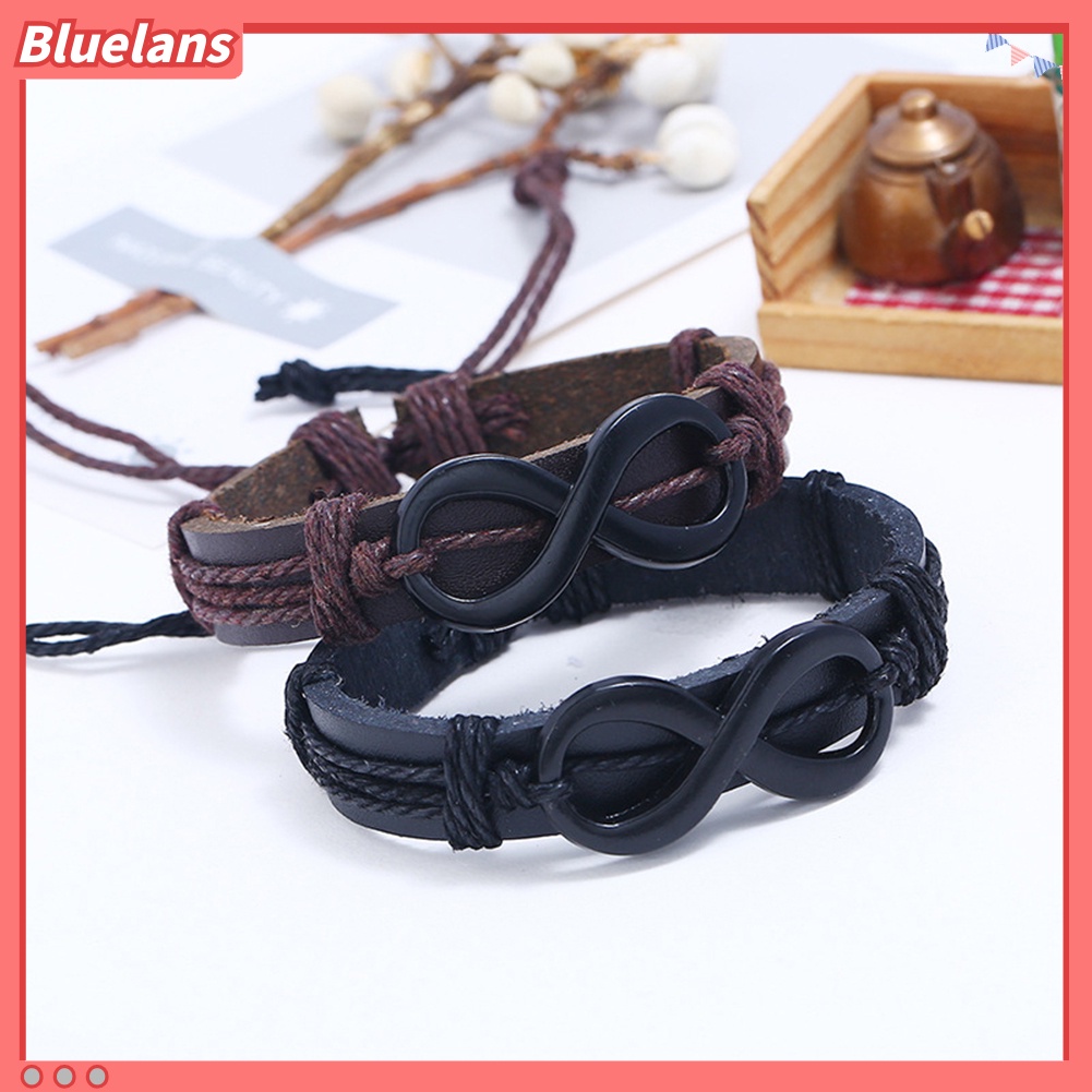 Bluelans Men Women 8-Shape Braided Rope Faux Leather Bracelet Wristband Couple Jewelry