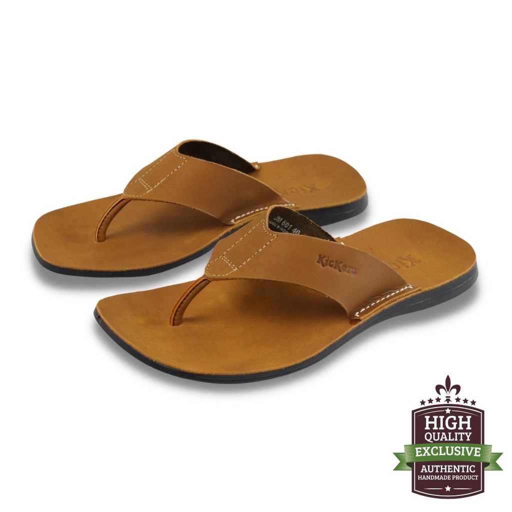 Sandal Jepit Pria Full Kulit Sapi Asli Slide Sandal Casual Pria 602 Tan