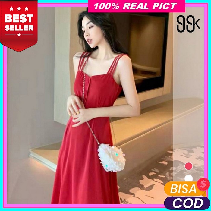 Elegan Party Dress C40 - Rosesdaily.Id C40 Baju Dres Natal Wanita Midi Deres Dress Imlek Women A-Lin