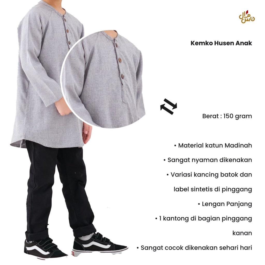 Baju Koko Anak Laki-Laki Lengan Panjang Model Kemeja Koko Husen GRATIS PECI