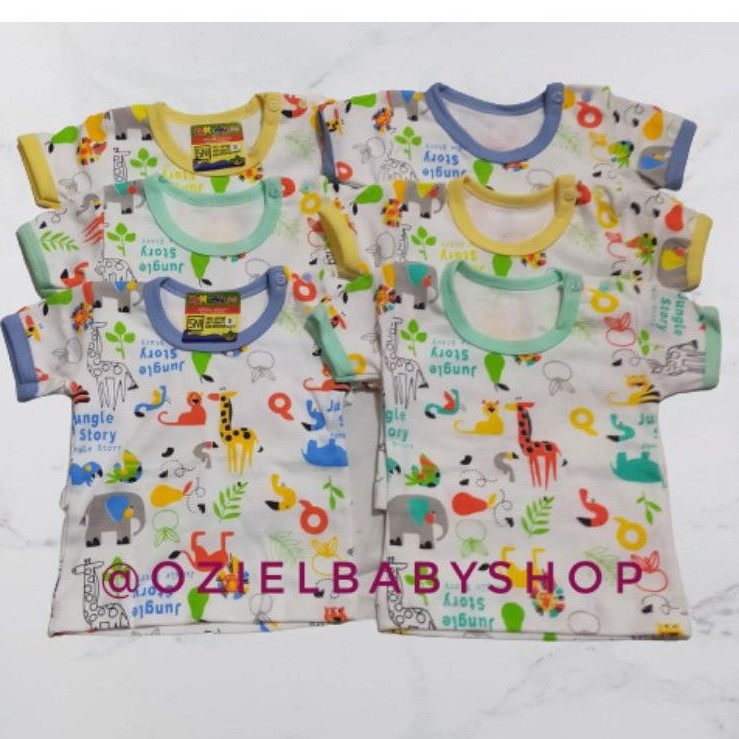 1/2 lusin / 6 pcs kaos oblong bayi kancing pundak motif 3-18 bulan