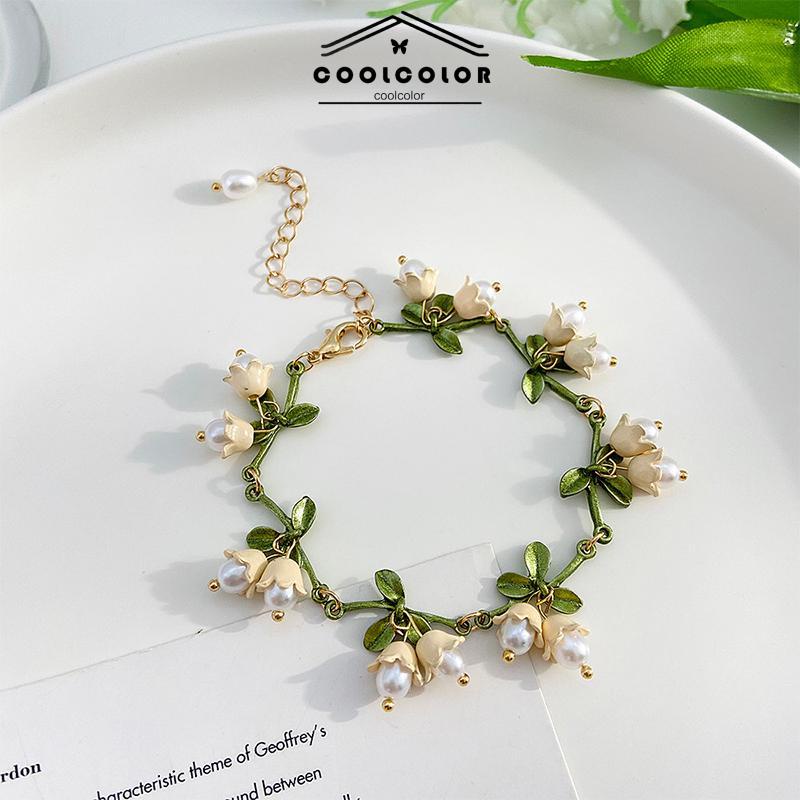 COD Bunga Anggrek Mutiara Musim Semi Desain Unik Indah Elegan Anting-Anting Gelang Kalung- cl