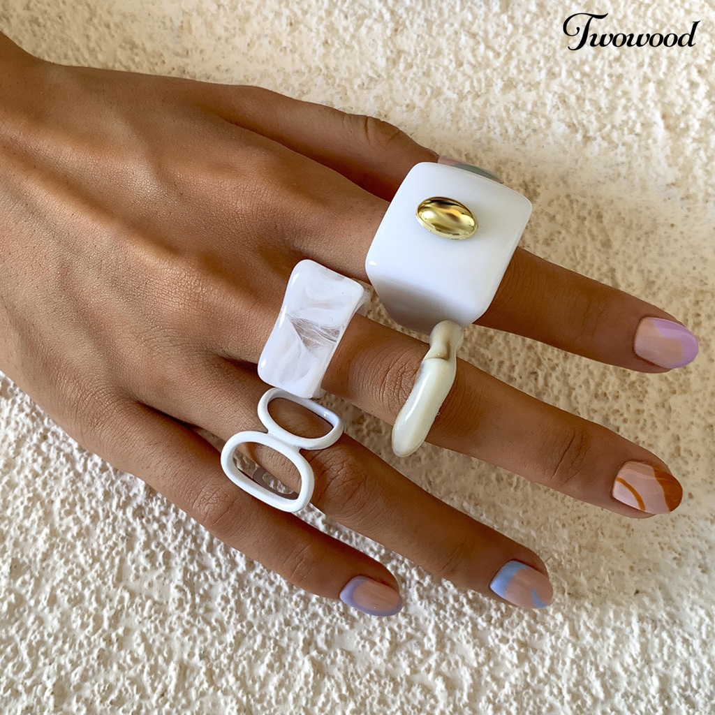 4pcs / Set Cincin Jari Model Terbuka Bahan Akrilik Tebal Gaya Vintage Untuk Wanita