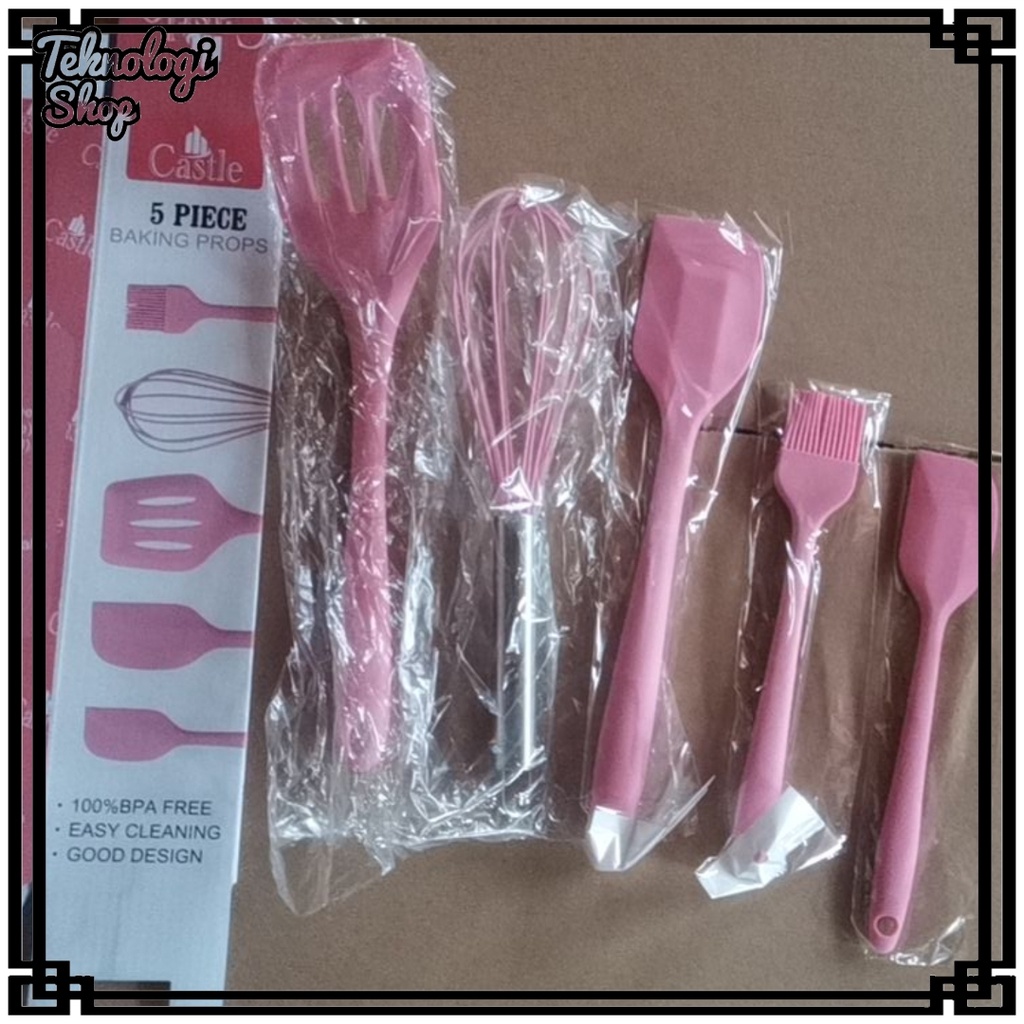 SPATULA Peralatan Masak Serbaguna Set 5pcs Kitchen Cooking Tool Telfon Silicone