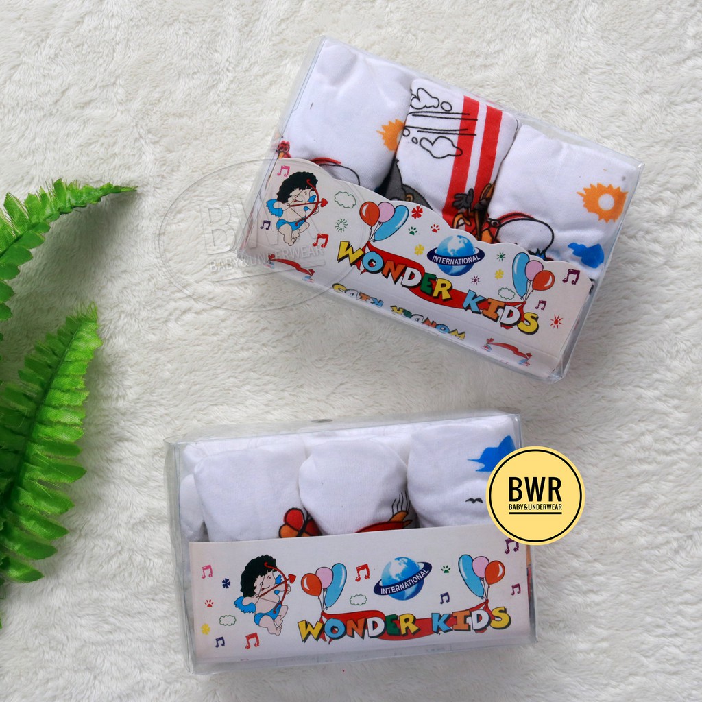 [ 3pc ] CD Wonder Kids PUTIH Mika | Celana Dalam Anak Motif Sablon - Bwr