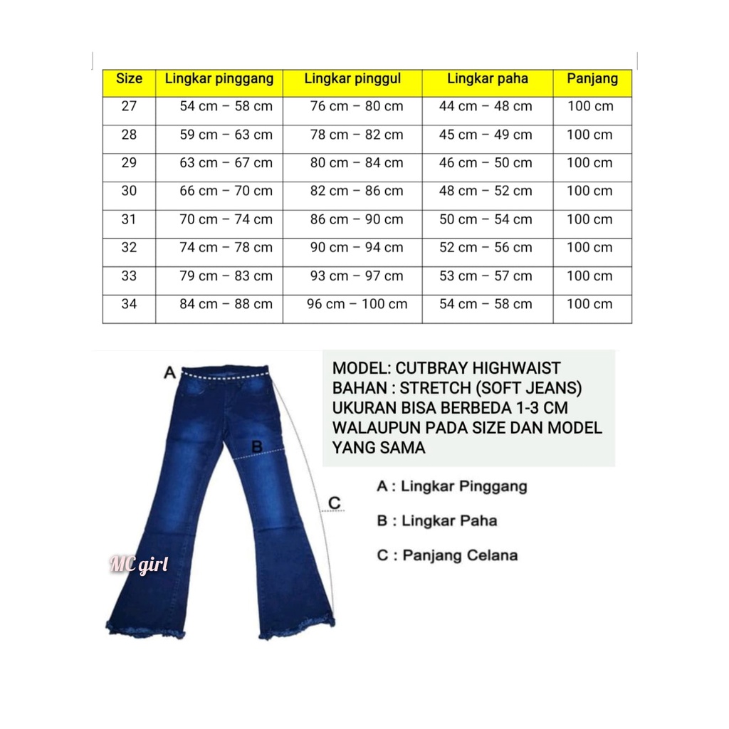 MC girl - Cutbray High Waist Sobek Garis Rawis Wanita / Celana Jeans Pinggang Tinggi Cutbrai Ripped Tidak Ada Lapis / Highwaist Cutbray Rumbai / Boot Cut 7C-G