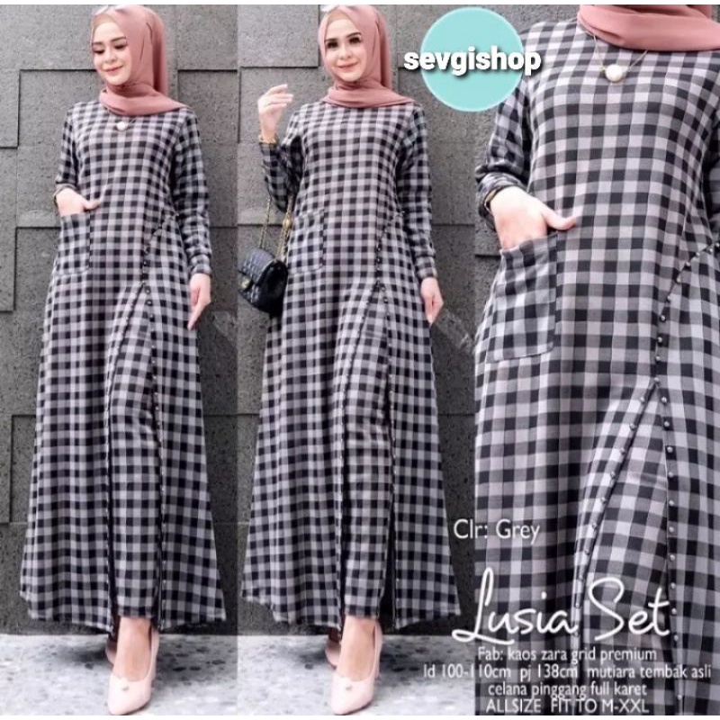 [ READY STOCK ] SET LUSIA SETELAN BAJU MOTIF KOTAK MUTE