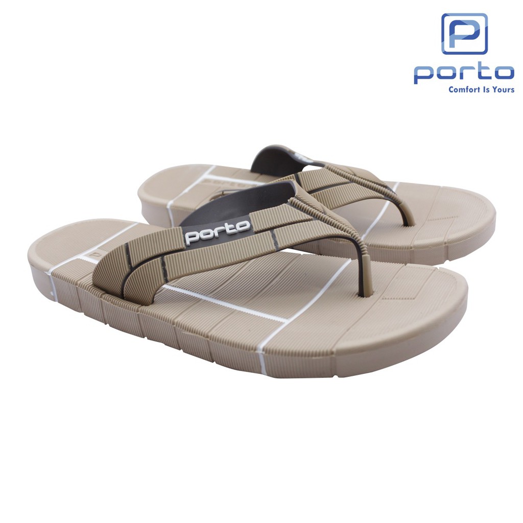 Porto - Sandal Sepatu Pria Sandal Jepit Empuk Sandal Karet 1034M-KHAKI