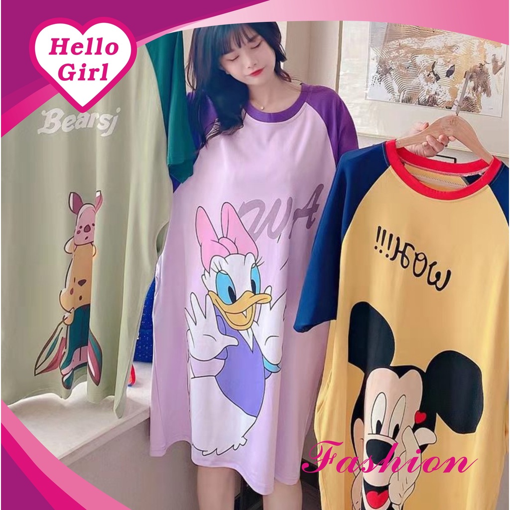 (Hello Girl)SY04 Baju Tidur Wanita Dress Tidur Oversize Import