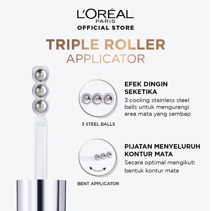 Loreal Eye Cream Triple Roller Hyaluronic Caffeine Eye Serum 20 ml - Krim Mata L’Oreal Paris 20ml Original COD