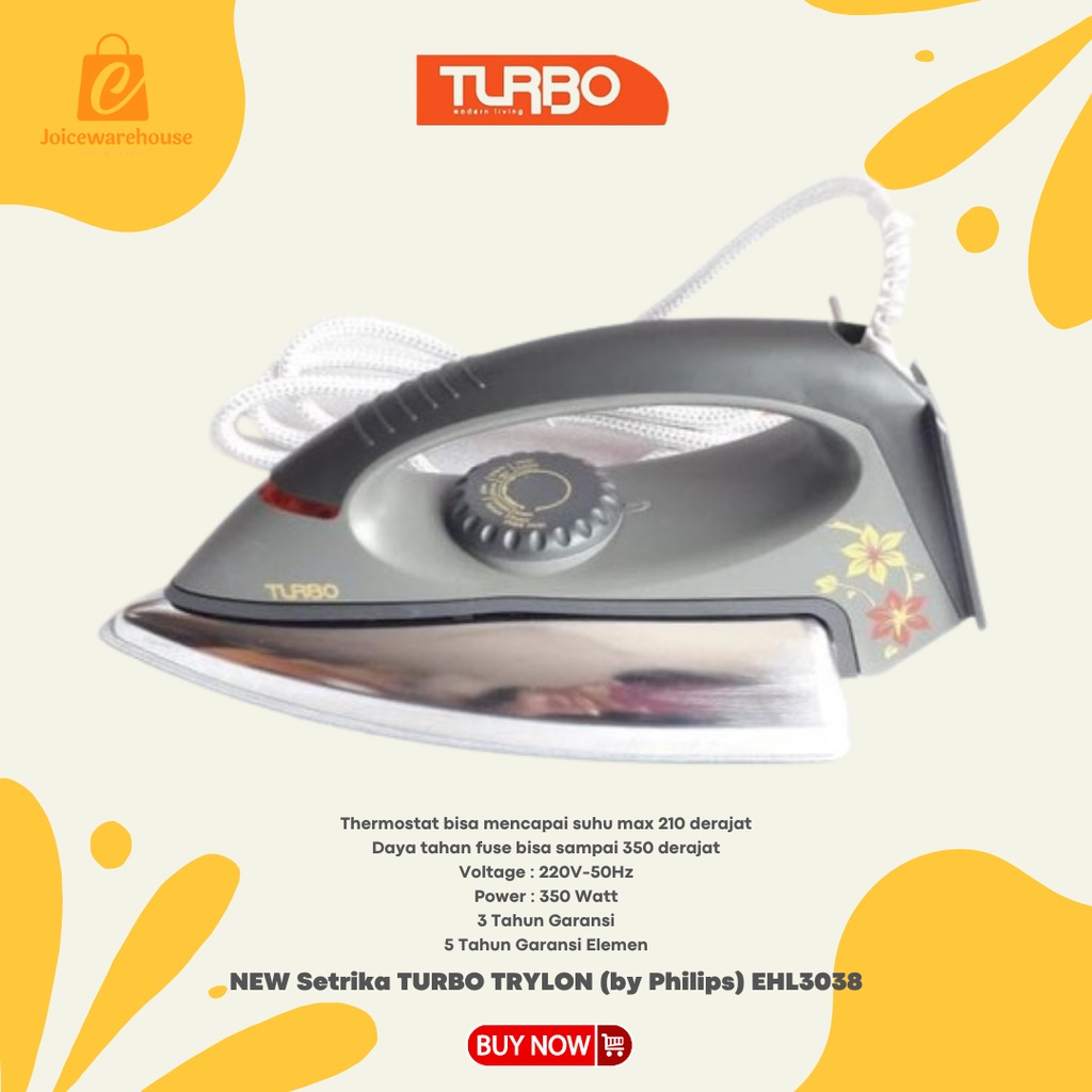 NEW Setrika TURBO TRYLON (by Philips) EHL3038 Anti Lengket - Ori, Murah &amp; Garansi Resmi