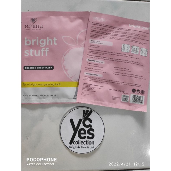 Emina Bright Stuff Essence 1 Sheet Mask Masquerade Face Mask Charcoal Pomegranate Blueberry Grapefruit Masker Wajah Remaja Muka Lembab Sekali Pakai Bright Glowing