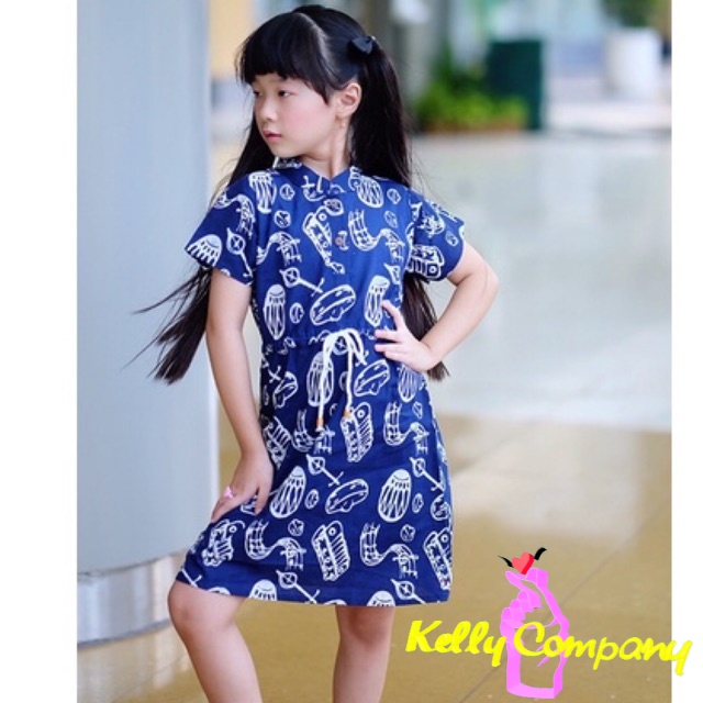 KC Dress Batik Betty Biru Navy Hitam Lilac Dress Batik Cap Lucu Unik Dres Batik Anak Cewek Kakak Adi