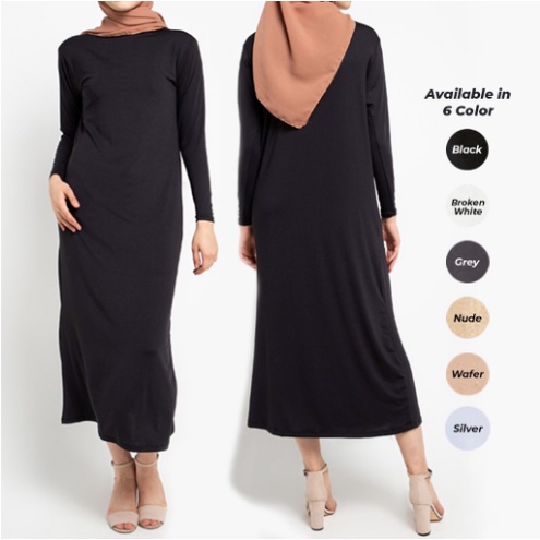 Manset Gamis Adem Lengan Panjang / Mangset Polos Wanita Inner Dress