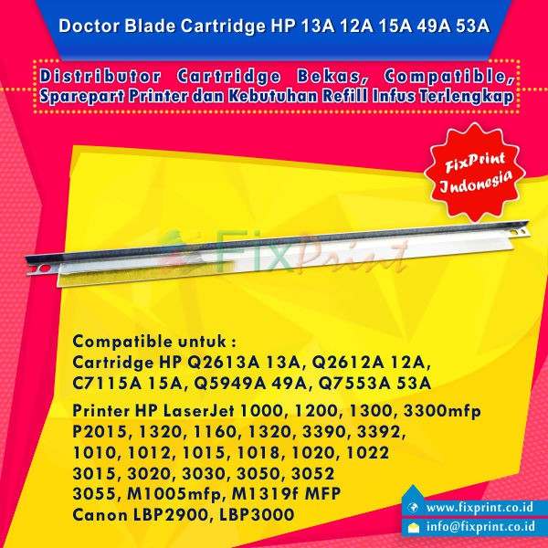 Doctor Blade Cartridge HP 12A Q2612A 13A Q2613A 15A C7115A 49A Q5949A 53A Q7553A, HP Laserjet 1000
