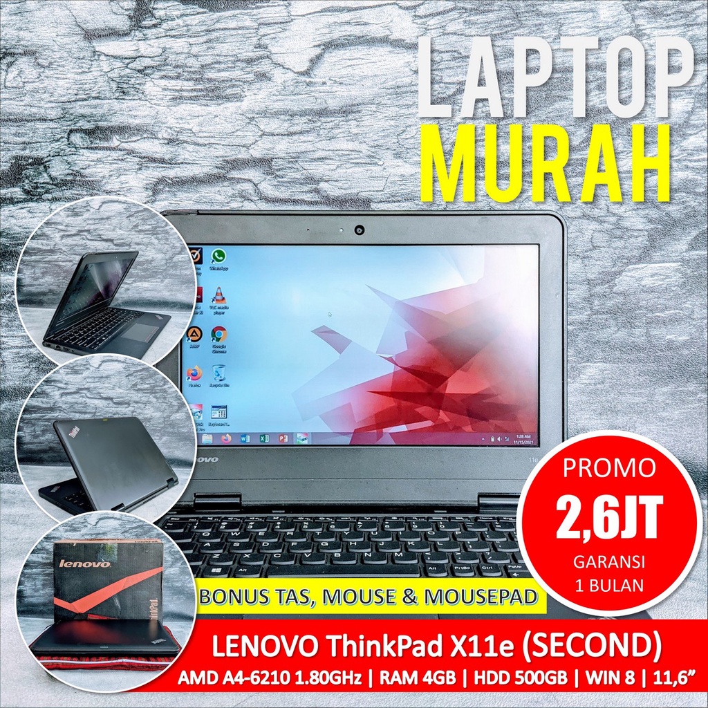 [Bisa COD] Netbook LENOVO ThinkPad X11e AMD A4 RAM 4GB HDD 500GB  – Laptop Second Seken Bekas Notebo