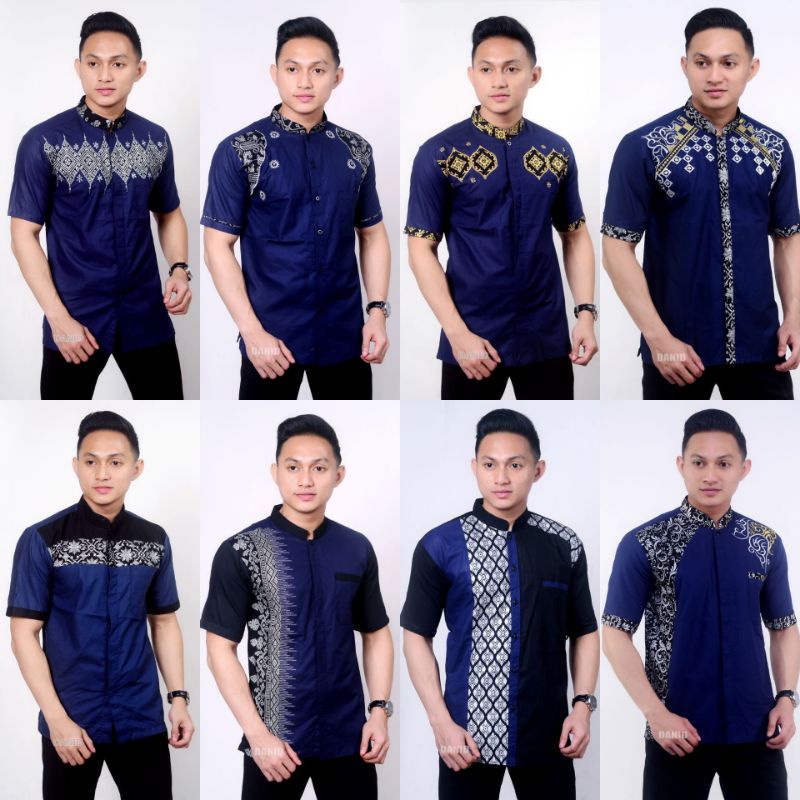 Baju Koko Pria Dewasa Lengan Pendek Kombinasi Bordir Warna Dongker /Navy /Navi/Biru Tua, Baju Pria M