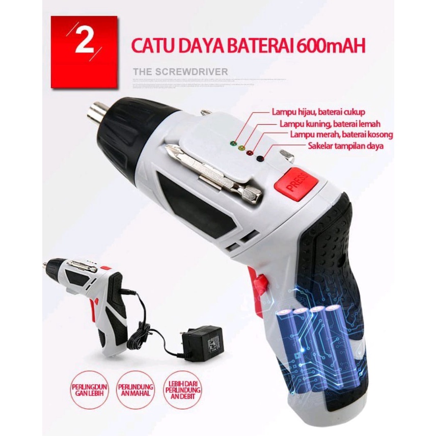 Electric Screwdriver Set 4.8Volt - Tenaga Kuat / Mesin Bor Obeng Listrik - Mesin Obeng Baterai Set