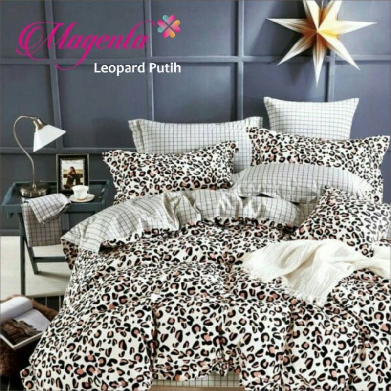 set sprei plus bedcover leopard / sprei bedcover loreng /bedcover katun magenta motif macan leopard 