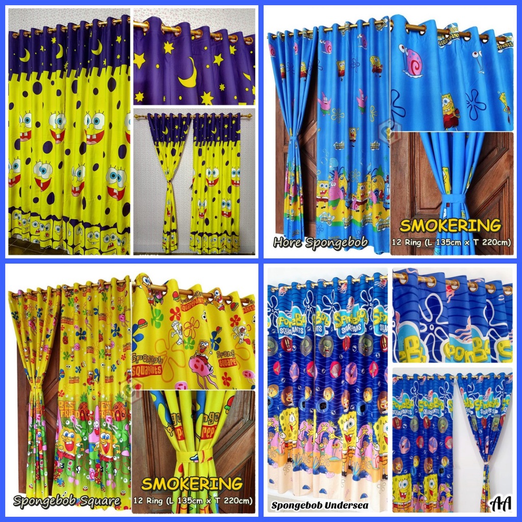Gorden Pintu atau Tirai Jendela Murah [Model Smokering 12] Motif SpongeBob