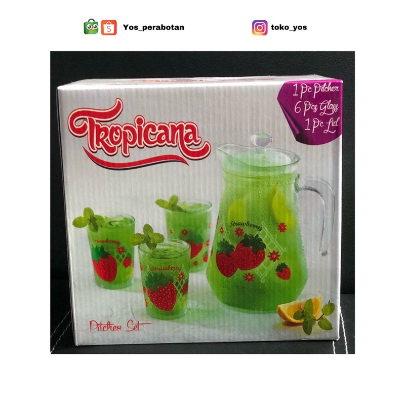 Drink set Tropicana 7 pcs motif strawberry/ Teko set Tropicana