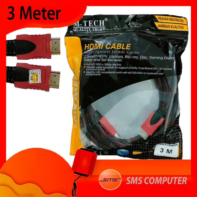 Kabel HDMI to HDMI 3m jaring merk M-Tech 3 meter