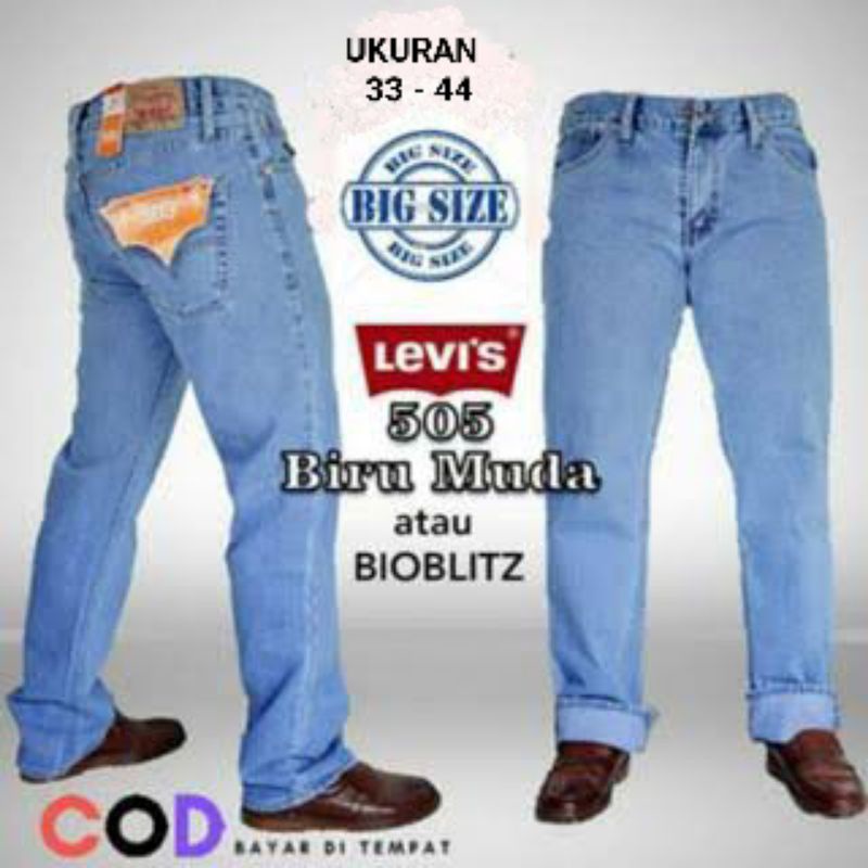 jumbo jeans standar 33 44   celana jeans pria reguler fit ukuran besar   biru terang