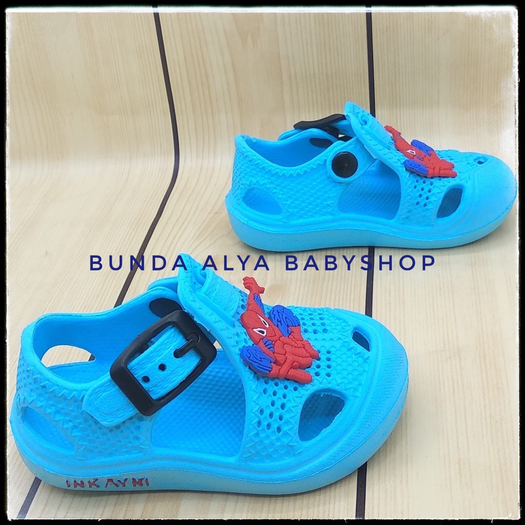 Sendal Anak Laki Laki Usia 6 Bulan 1 2 Tahun Motif Kartun BIRU Lucu Alas Karet Anti Licin - Sepatu Sandal Anak Cowok Karet Anti Licin