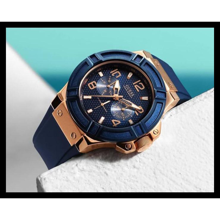 Berkualitas Jam Tangan Pria Merk Guess Rubber Ori Bm Type : 2473 Baterai Berkualitas