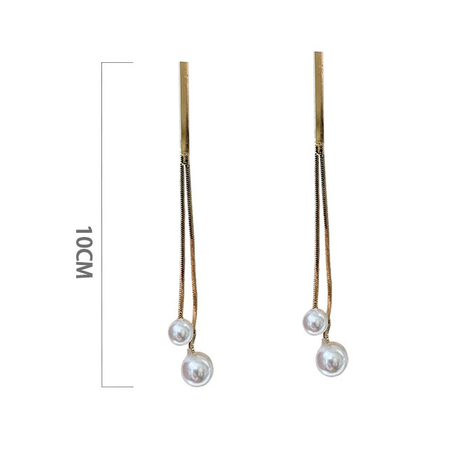 LRC Anting Tusuk Fashion Main Color (gold) Imitation Pearl Tassel Earrings F75335