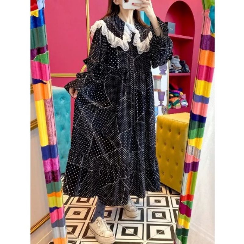 MDLV ~ 42500 YURIKO BABYDOLL DRESS KOREA LONG DRESS BIGSIZE DRESS PREMIUM FASHION IMPORT