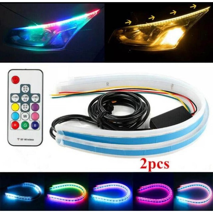 Lampu Alis RGB DRL Fleksibel Remote 45 Cm Universal motor mobil