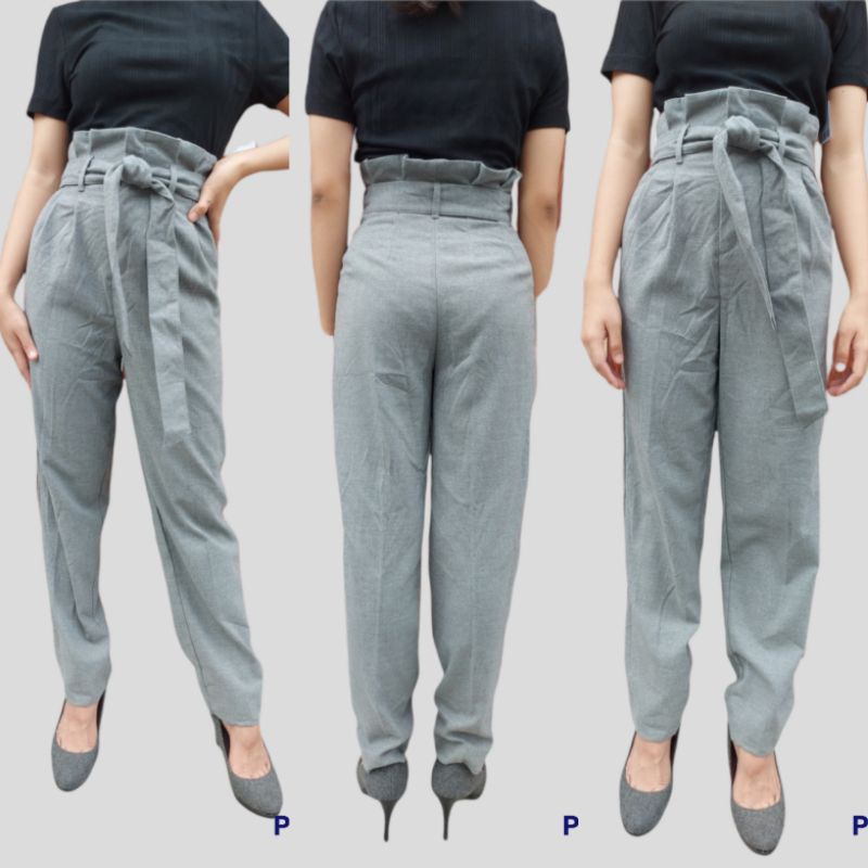 HM01 PAPERBAG HIGH WAIST STRIPE PANTS/CELANA HIGHWAIST