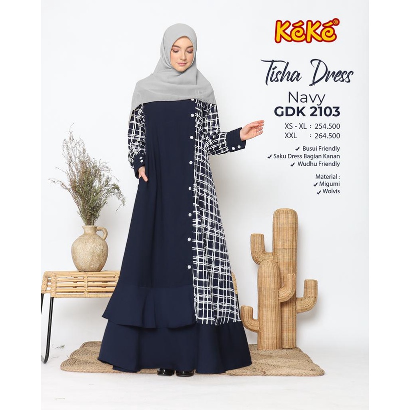 GAMIS TERBARU KEKE TISHA DRESS NAVY GDK 2103