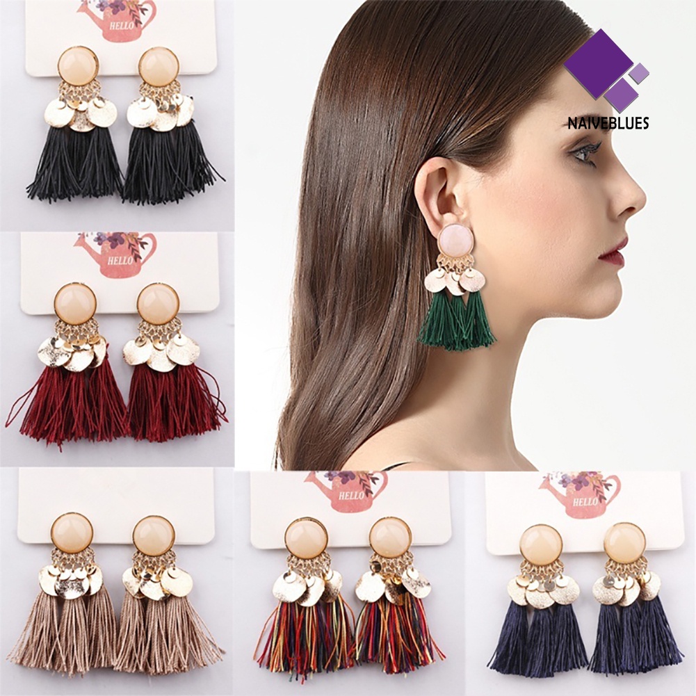 1 Pasang Anting Stud Rumbai Payet Gaya Bohemian Untuk Wanita