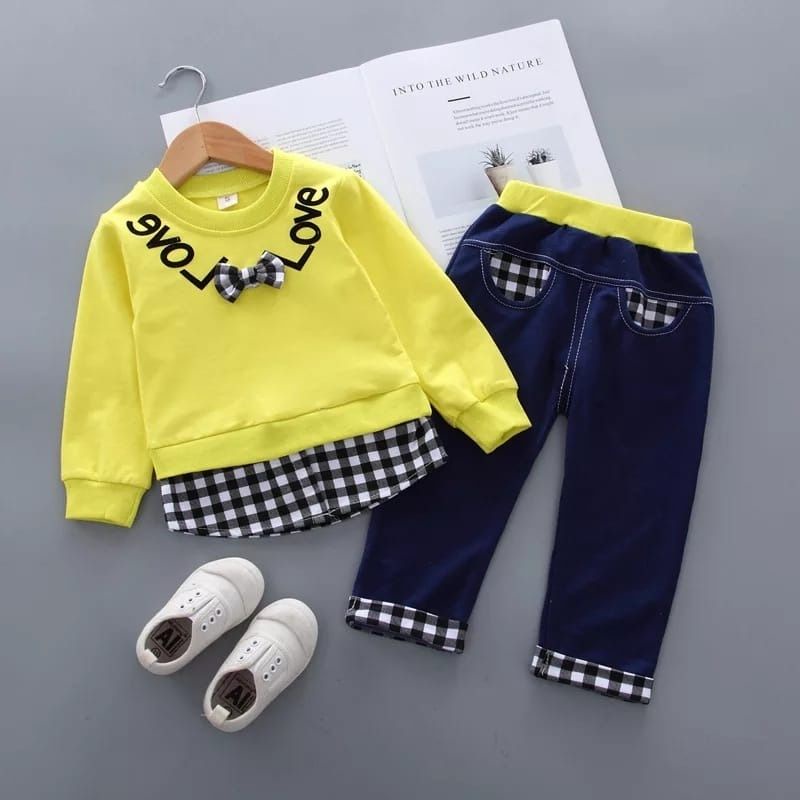 SETELAN ANAK PEREMPUAN 1-5 TAHUN / SET PLAID LOVE BAJU ANAK CEWEK-1