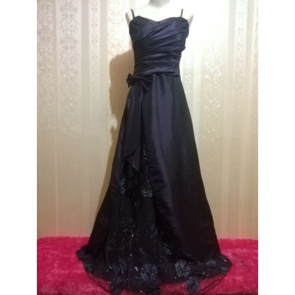 Preloved PL Gaun Pesta Long Dress Navy Mix  Brokat Brand Caroline Kosasih
