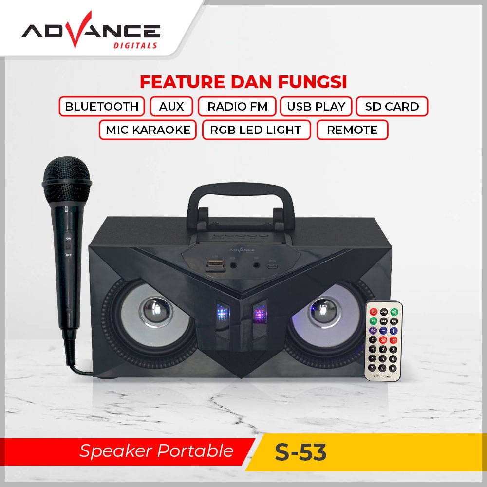 【READY STOCK】 Advance Speaker Bluetooth portable S53 Free Mic Karaoke/Salon Aktif Radio Fm Box Music/Speaker Aktif Portable